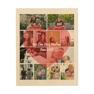 Our Love Story 12 Photo Timeline Couple Collage Wood Wall Art