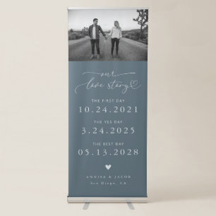 Our Love Story Couple's Timeline Photo Slate Blue Retractable Banner