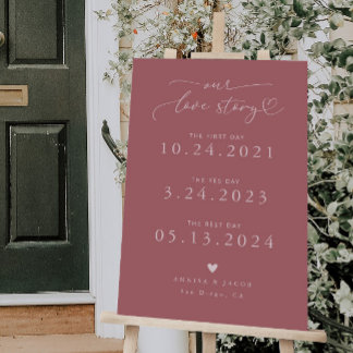 Our Love Story Heart Wedding Timeline Pink Foam Board