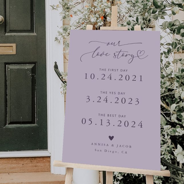 Our Love Story Heart Wedding Timeline Purple Foam Board (Creator Uploaded)