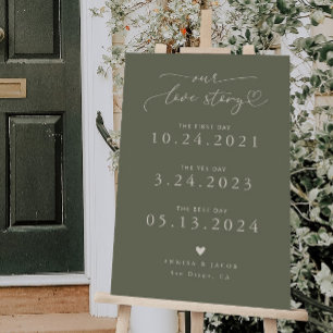 Our Love Story Heart Wedding Timeline Sage Green Foam Board