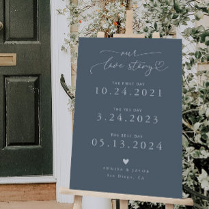 Our Love Story Heart Wedding Timeline Steel Blue Foam Board