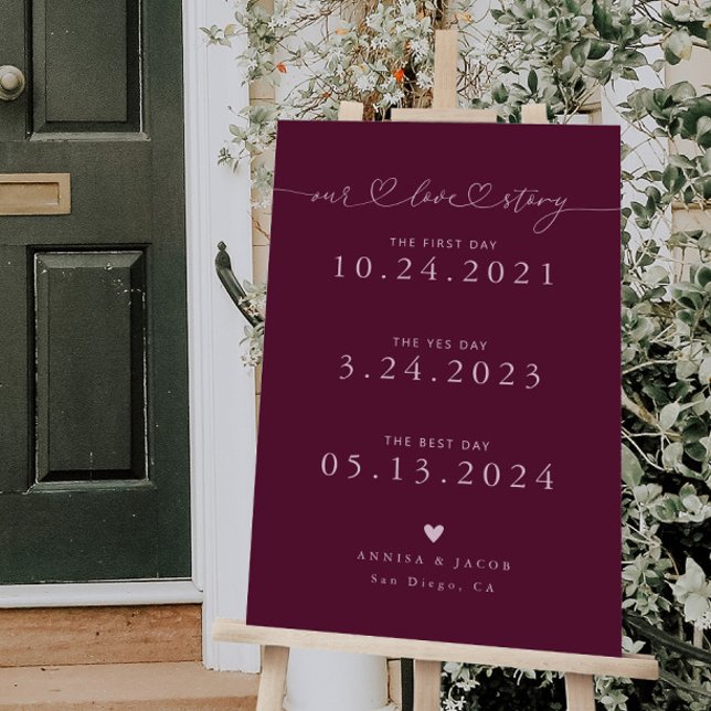 Our Love Story Hearts Timeline Wedding Cranberry Foam Board (Creator Uploaded)