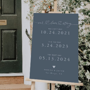 Our Love Story Hearts Timeline Wedding Steel Blue Foam Board
