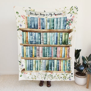 Our Love Story in Books Customizable Couples Fleece Blanket