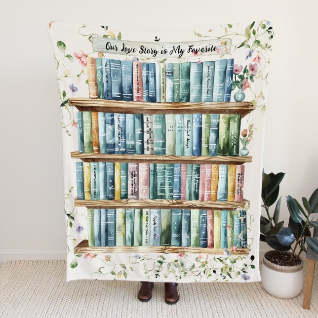 Our Love Story in Books | Customizable Couples Fleece Blanket (Creator Uploaded)