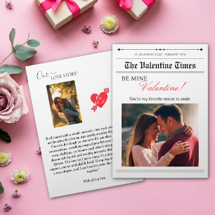 Our Love Story Newspaper Cupid Post Red Heart Invitation