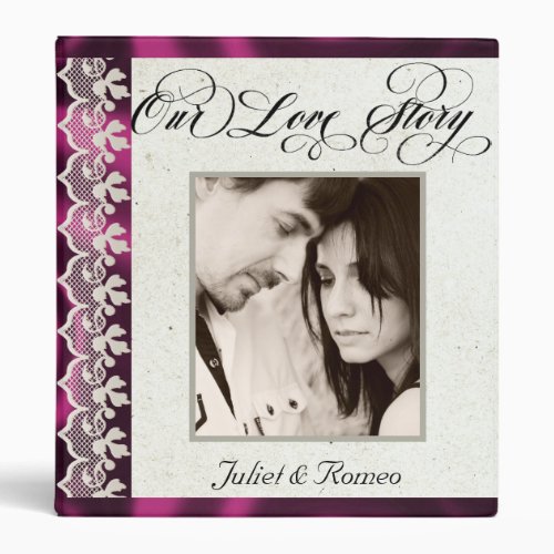 Our Love Story Photo Wedding Album - Plum 3 Ring Binder