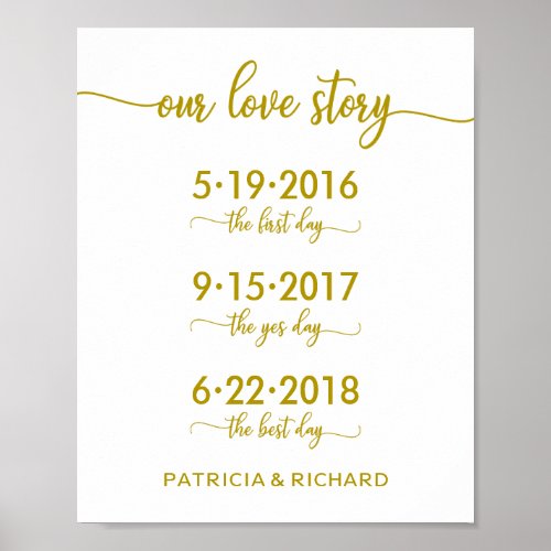 Our Love Story Special Dates Gold Wedding Sign