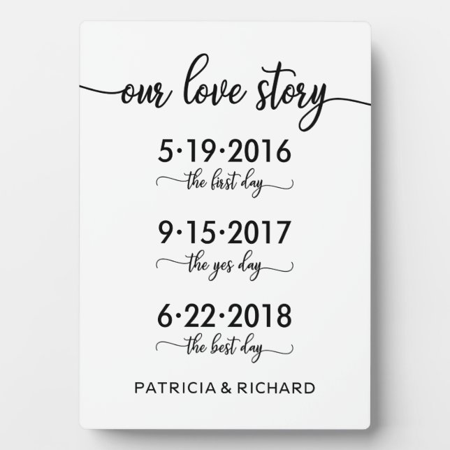 Our Love Story Special Dates Timeline Wedding Sign Plaque (Front)