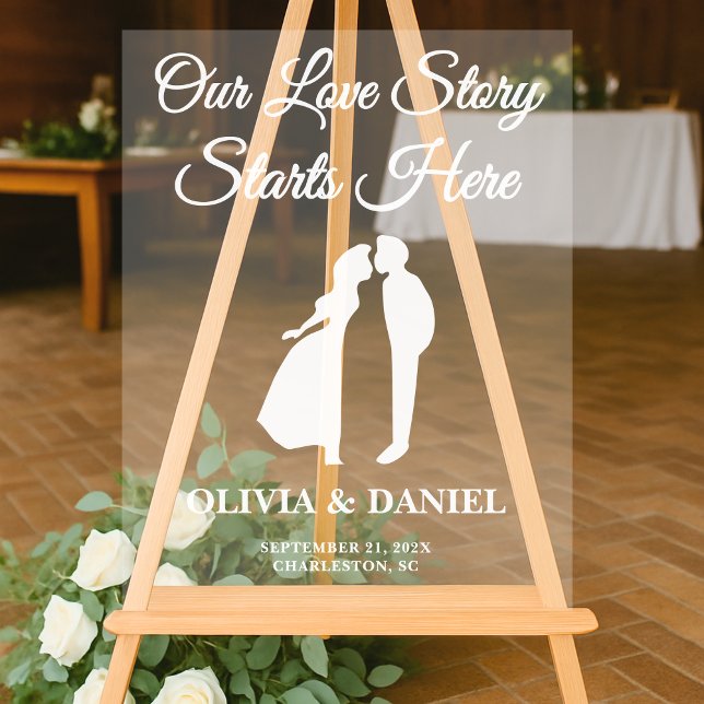 Our Love Story Starts Here Wedding Welcome Acrylic Sign (Creator Uploaded)