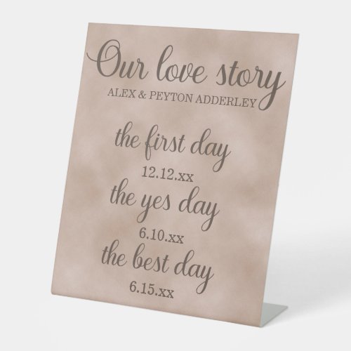 Our Love Story Timeline Brown Beach Wedding  Pedestal Sign