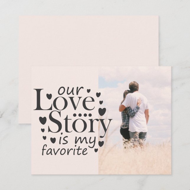 Our Love Story Typography Black Valentine's Photo Holiday Card (Front/Back)