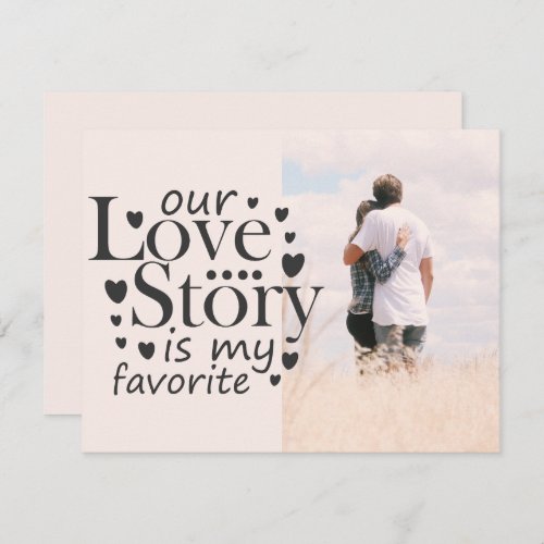 Our Love Story Typography Black Valentines Photo Holiday Card