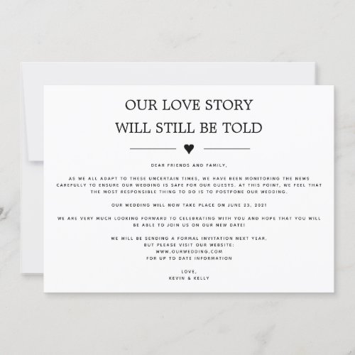 Our Love Story will Still be Told Change the Date Invitation