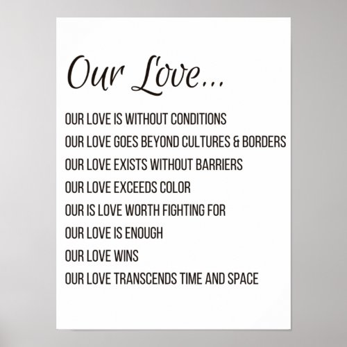 Our Love Wall Art Poster Newly Weds Married