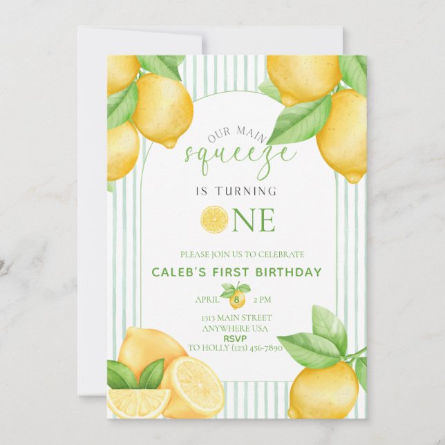  Our Main Squeeze Lemon 1st Birthday Invitation (Front)