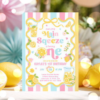 Our Main Squeeze Lemon 1st Birthday Party Invitation