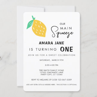 Our Main Squeeze Lemon Theme Birthday Invitation