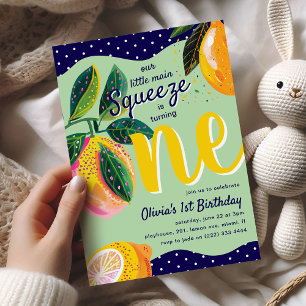 Our Main Squeeze' Whimsical Lemon 1st Birthday Invitation