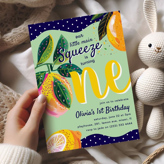 Our Main Squeeze' Whimsical Lemon 1st Birthday  Invitation (Creator Uploaded)