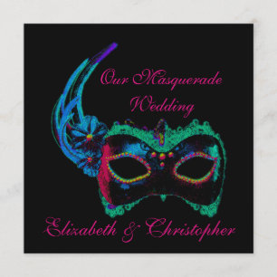 "Our Masquerade Wedding" - Blue and Pink Invitation