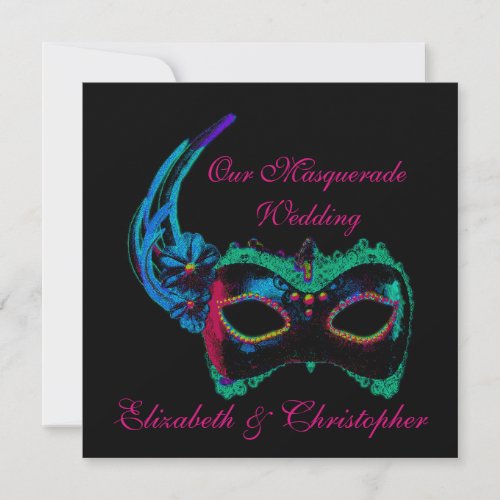 Our Masquerade Wedding _ Blue and Pink Invitation