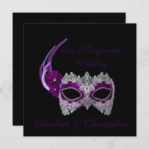 Our Masquerade Wedding _ Royal Purple Mask b Invitation