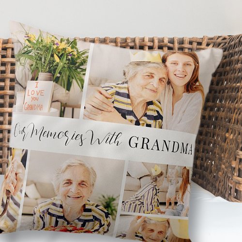 Our Memories with Grandma Modern Photo Collage Throw Pillow