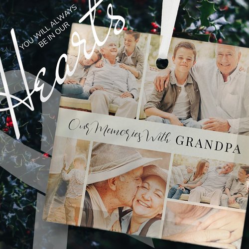 Our Memories with Grandpa Modern Photo Collage Glass Ornament