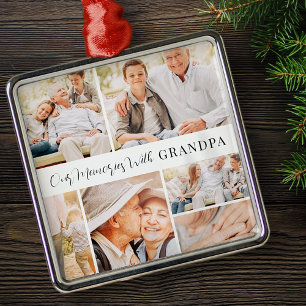 Our Memories with Grandpa Modern Photo Collage Metal Ornament