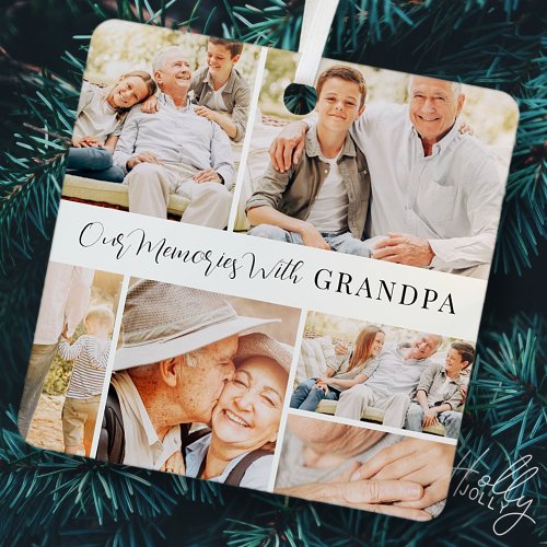 Our Memories with Grandpa Modern Photo Collage Metal Ornament