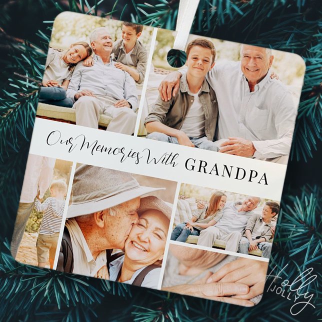 Our Memories with Grandpa Modern Photo Collage Metal Ornament (Creator Uploaded)