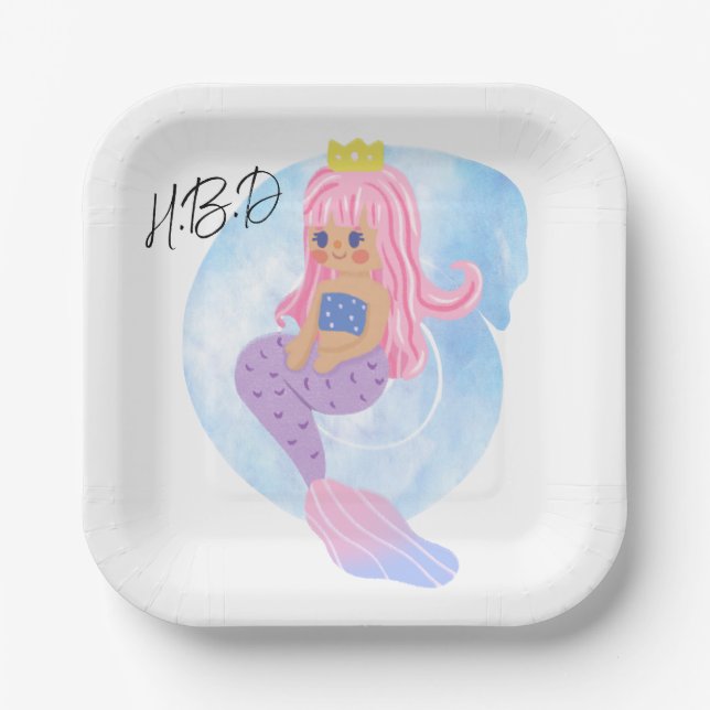 Our mermaid party theme collection is perfect for  paper plates (Front)