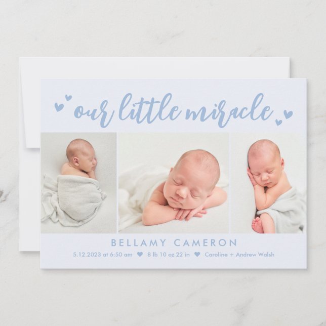 Our Miracle Editable Color Baby Birth Announcement (Front)