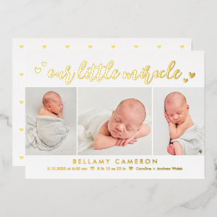 Our Miracle Foil Baby Birth Announcement