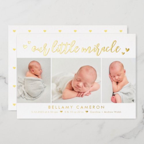 Our Miracle Foil Baby Birth Announcement