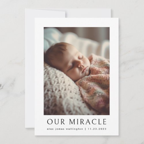Our Miracle Modern Photo Baby Birth Announcement