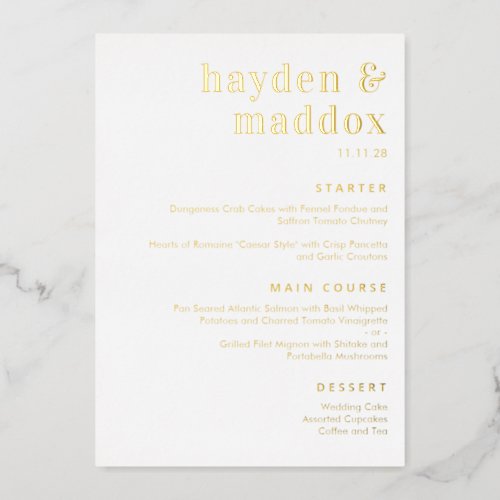 Our Moment REAL FOIL Modern Wedding Menu Card