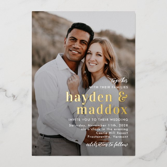 Our Moment REAL FOIL Photo Wedding Invitation Foil Invitation (Front)