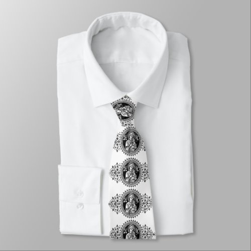 Our Mother of Perpetual Help Black  White Neck Tie