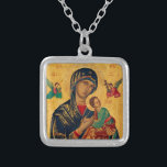 Our Mother of Perpetual Succour Silver Plated Necklace<br><div class="desc">Our Mother of Perpetual Succour (Latin: Nostra Mater de Perpetuo Succursu), colloquially known as Our Lady of Perpetual Help), is a Catholic title of the Blessed Virgin Mary associated with a 15th-century Byzantine icon and a purported Marian apparition. The image was enshrined in the Church of San Matteo in Via...</div>