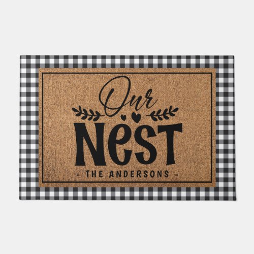 Our Nest Cute Farmhouse Black And White Plaid Doormat