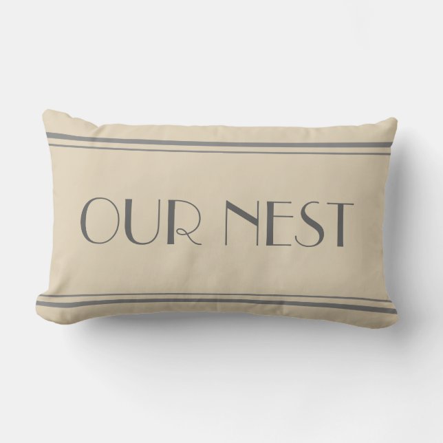 Our Nest Gray and Beige Pillow (Front)