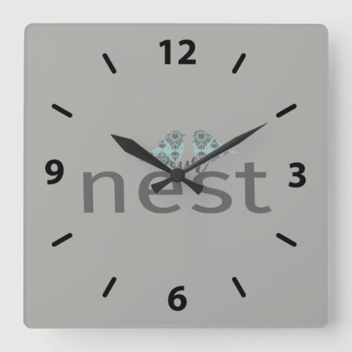 Our Nest Gray Typography With Two Birds Square Wall Clock