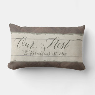 Our Nest Rustic Farm Farmhouse Wood Family Name Lumbar Pillow