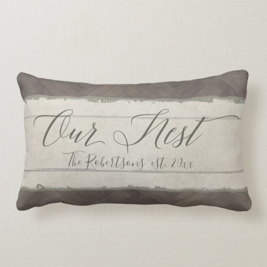 Our Nest Rustic Farm Farmhouse Wood Family Name Lumbar Pillow