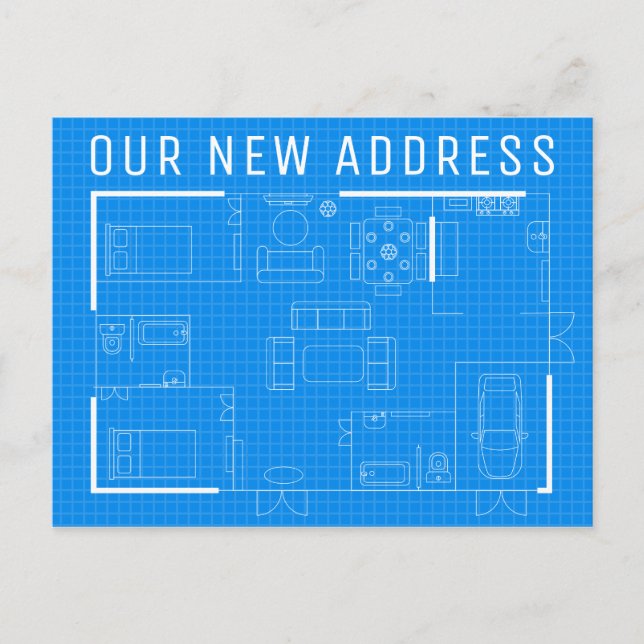 Our New Address | Blue Print Postcard (Front)