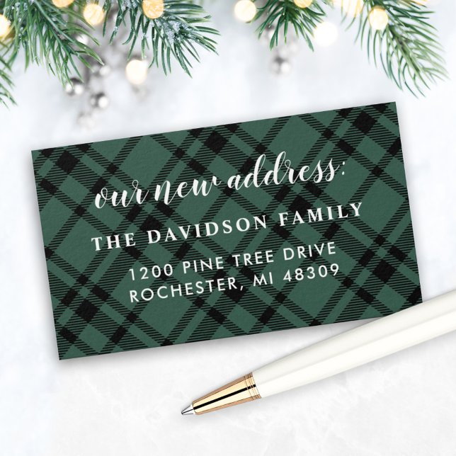 Our New Address Card Hunter Green Plaid Holiday (Creator Uploaded)