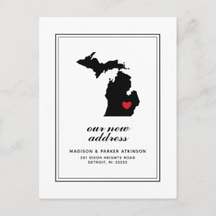 Our New Address in MI Mark Your City W/Heart Postcard